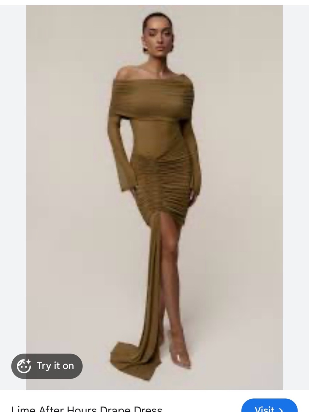 JLUXLABEL Olive Off-Shoulder Asymmetrical Ruched Midi Dress